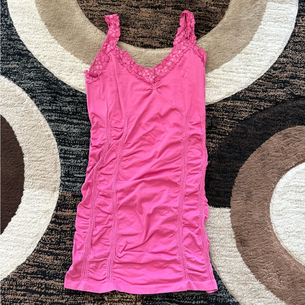 Kismet Pink Lace Ruched Tank Top